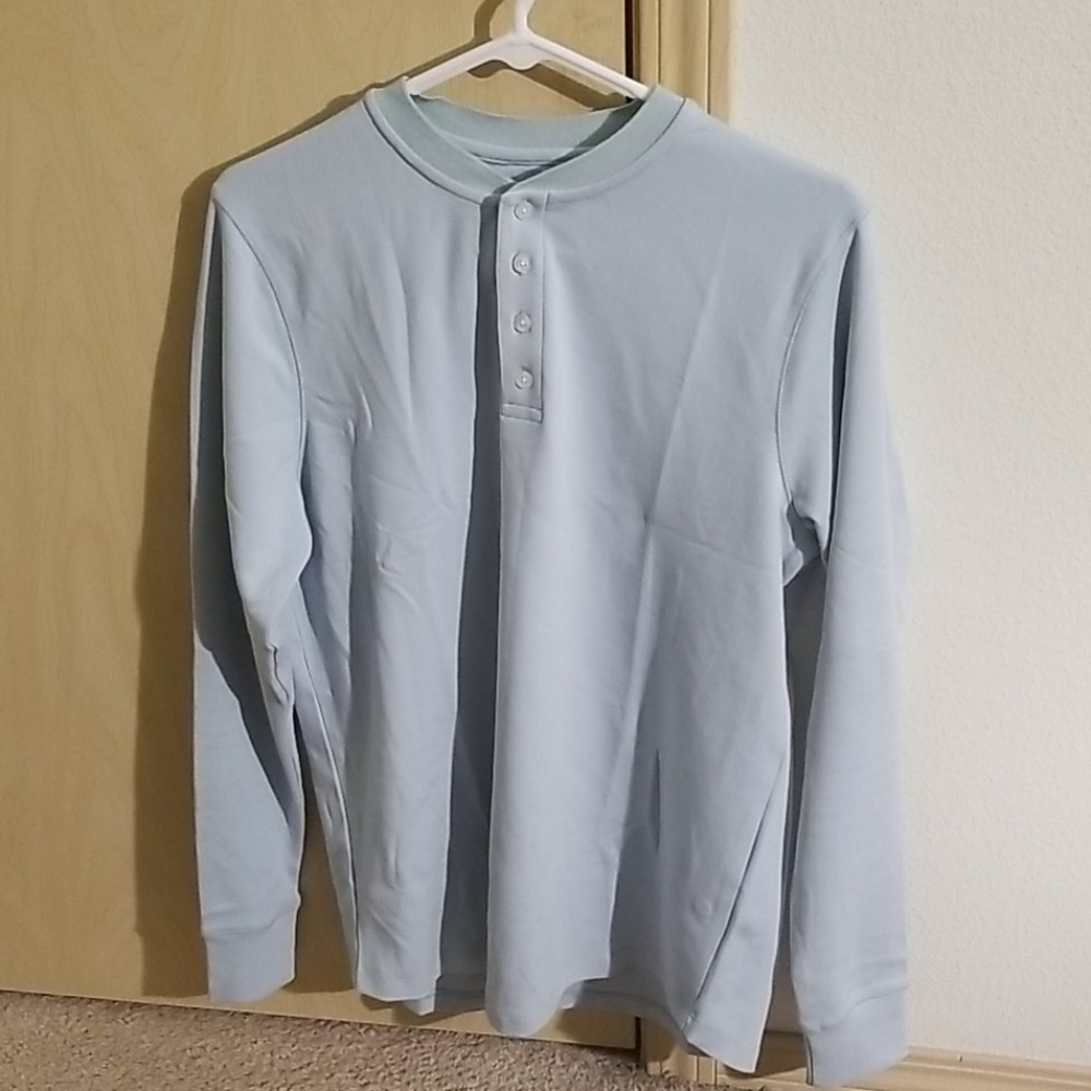 Esntls Teal Henley Four Button Medium
